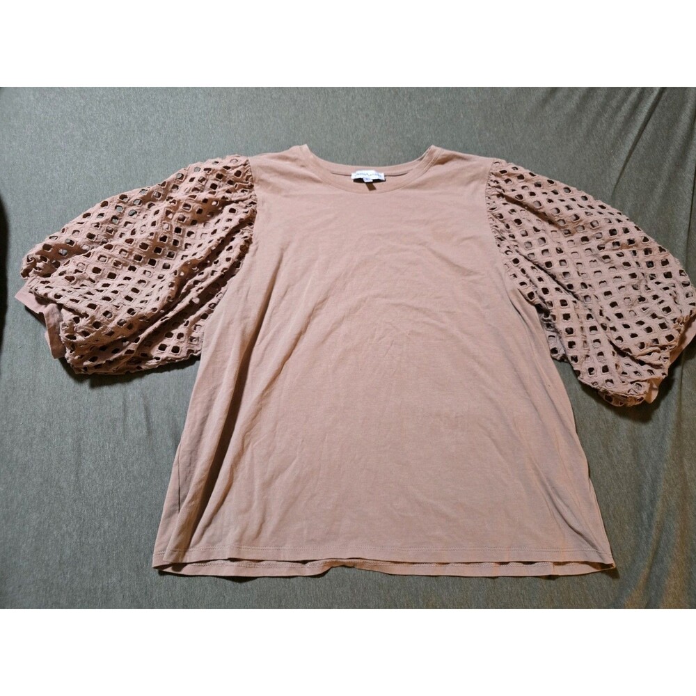 Gibson Latimer Womens XL Beige Bloise With Puff Sleeves Textured Boho Cabincore